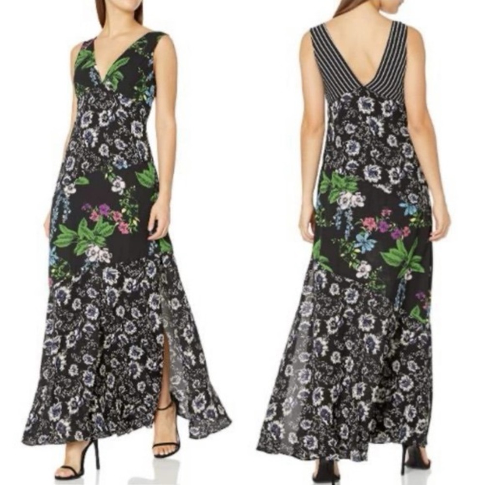Sam Edelman Sleeveless Mixed Media Botanical/Striped Maxi Dress 6